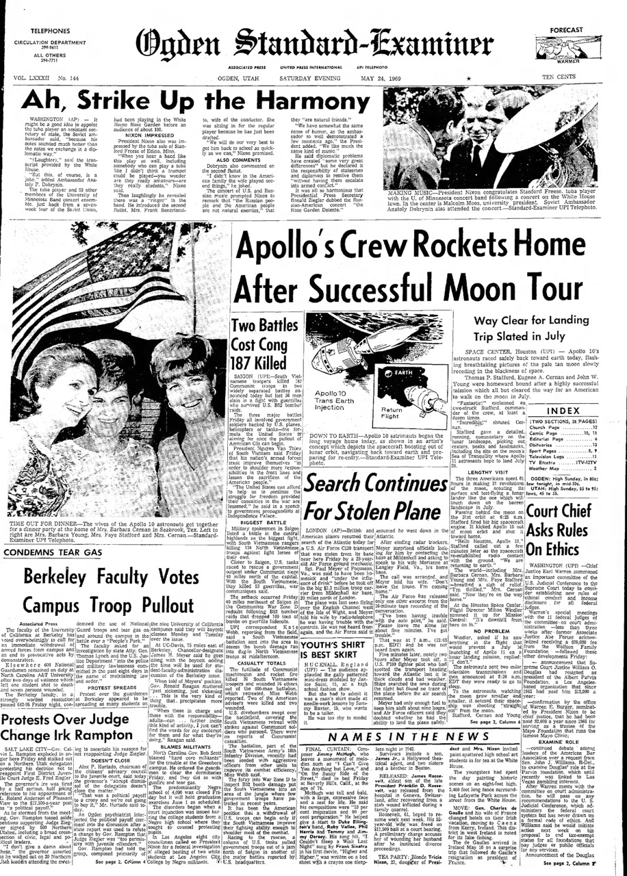 Ogden Standard-Examiner front page May 26, 1969